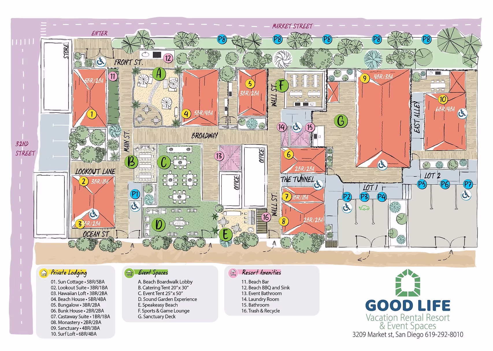 A map of the Good Life Vacation Rental Resort & Event Spaces