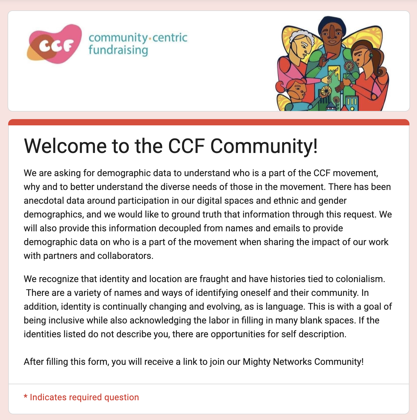 Screenshot of the Mighty Network form introduction