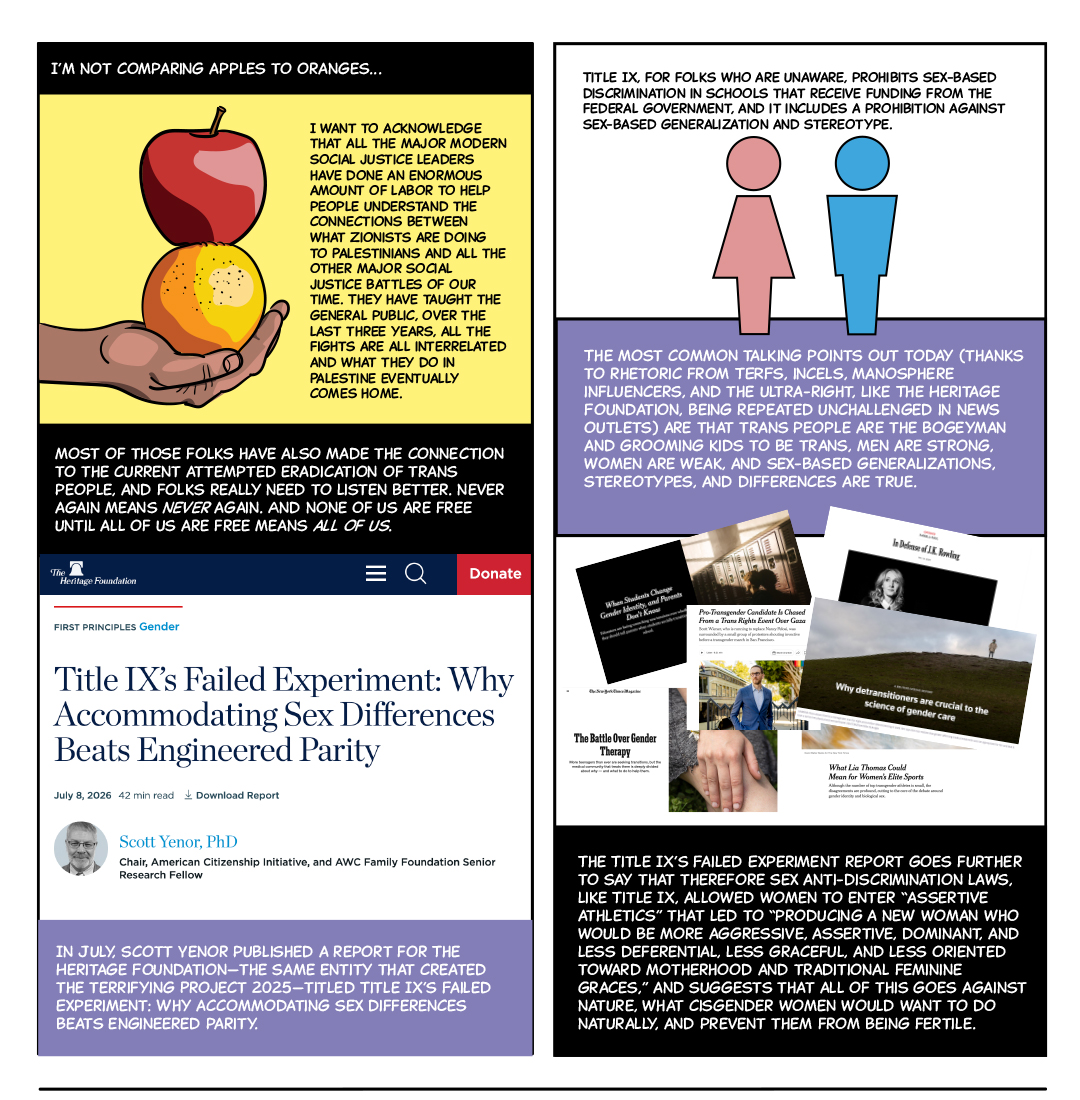 Section of the educomic. The alt text will not fit here, but there is a text only version link at the top of the piece.