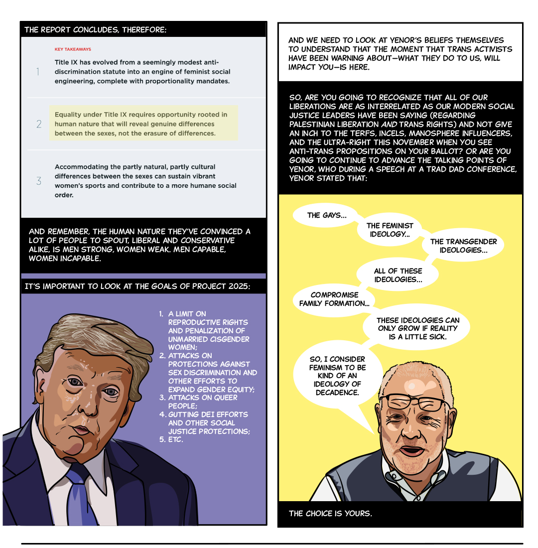 Section of the educomic. The alt text will not fit here, but there is a text only version link at the top of the piece.