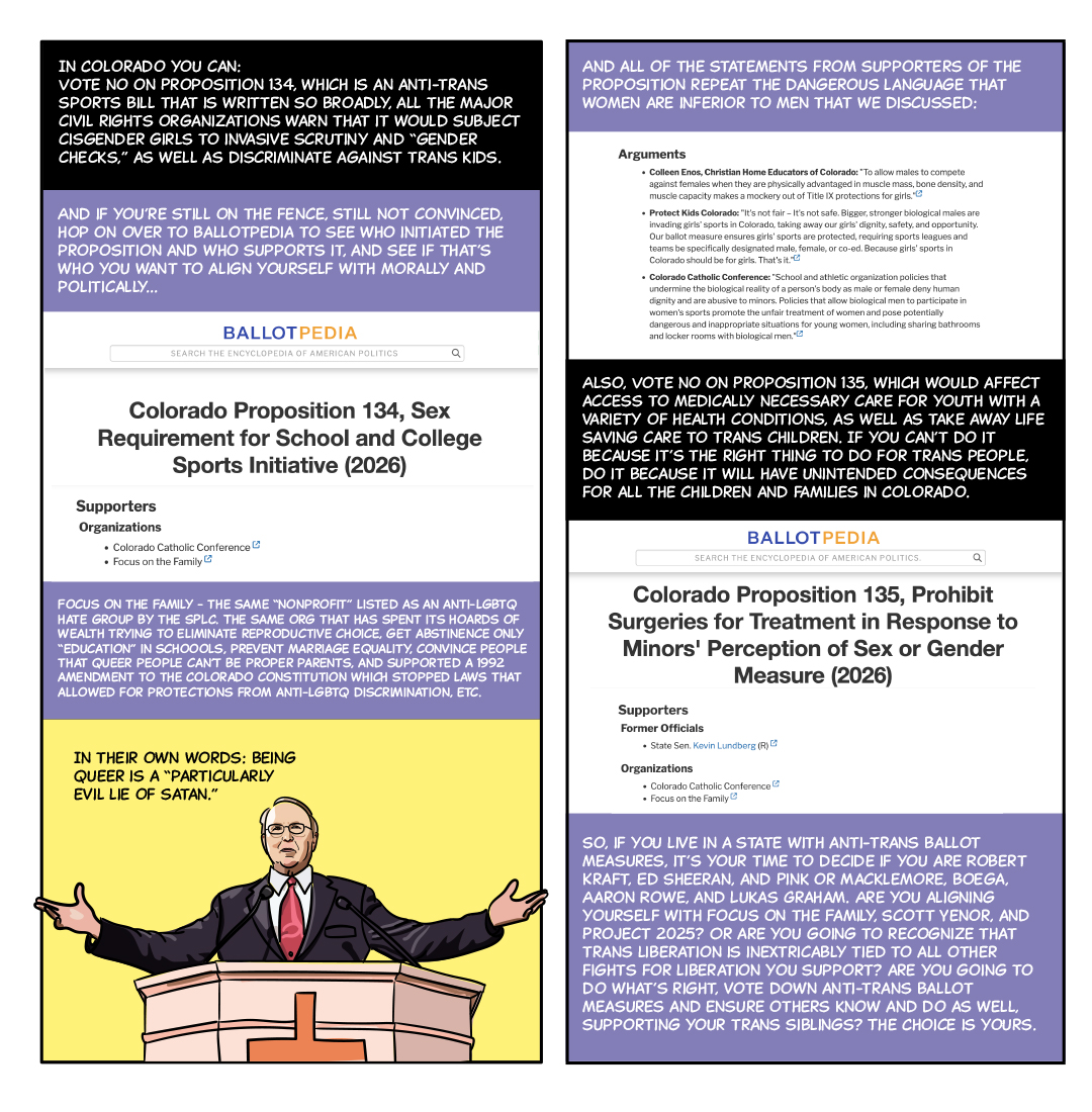 Section of the educomic. The alt text will not fit here, but there is a text only version link at the top of the piece.